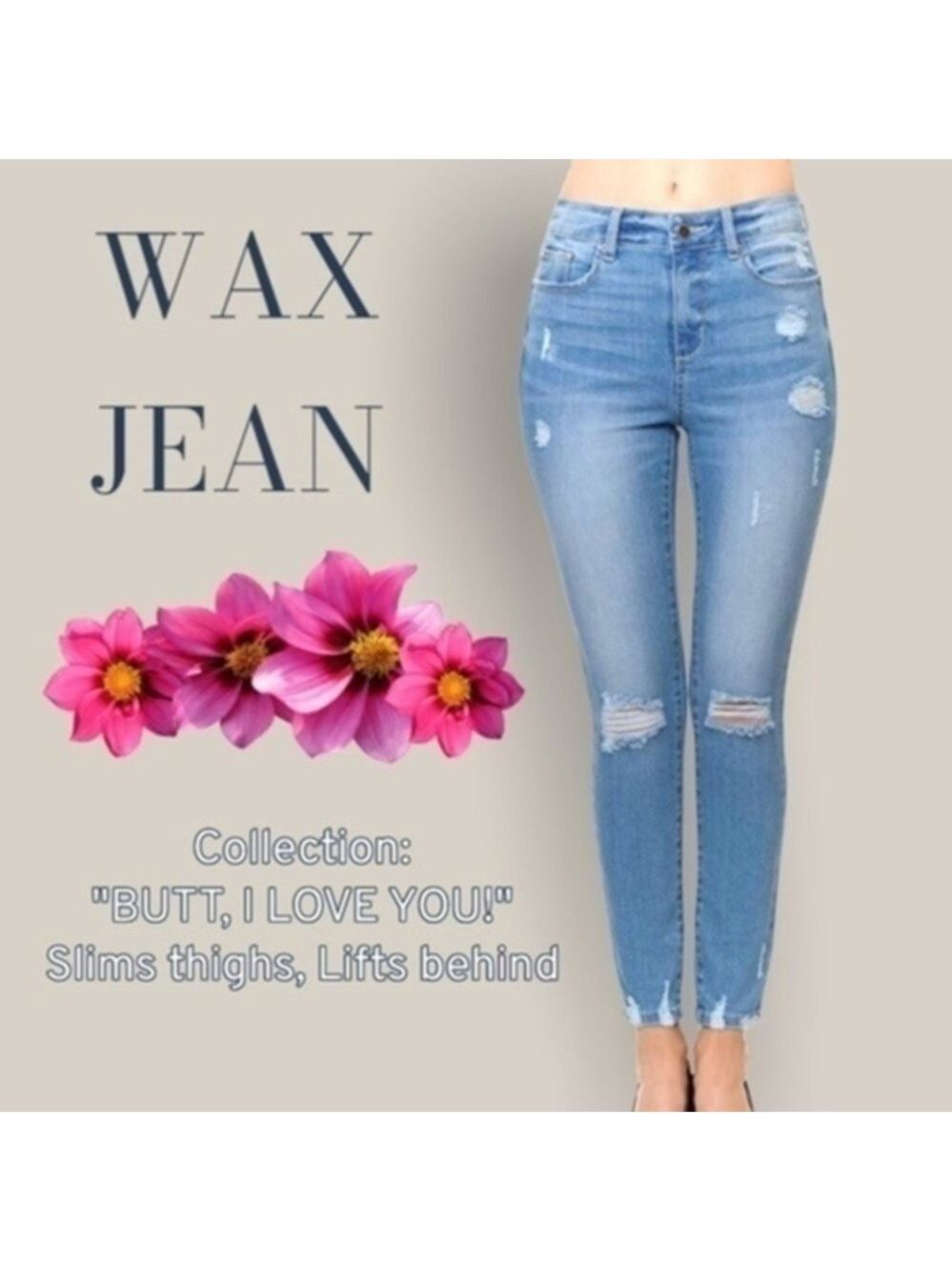WAX JEAN Butt I Love You High-Rise Push Up Destructed Stretch Skinny Jeans NWT